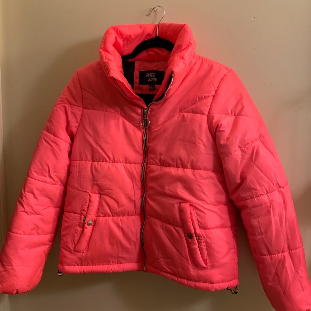 Outer edge pink puff coat